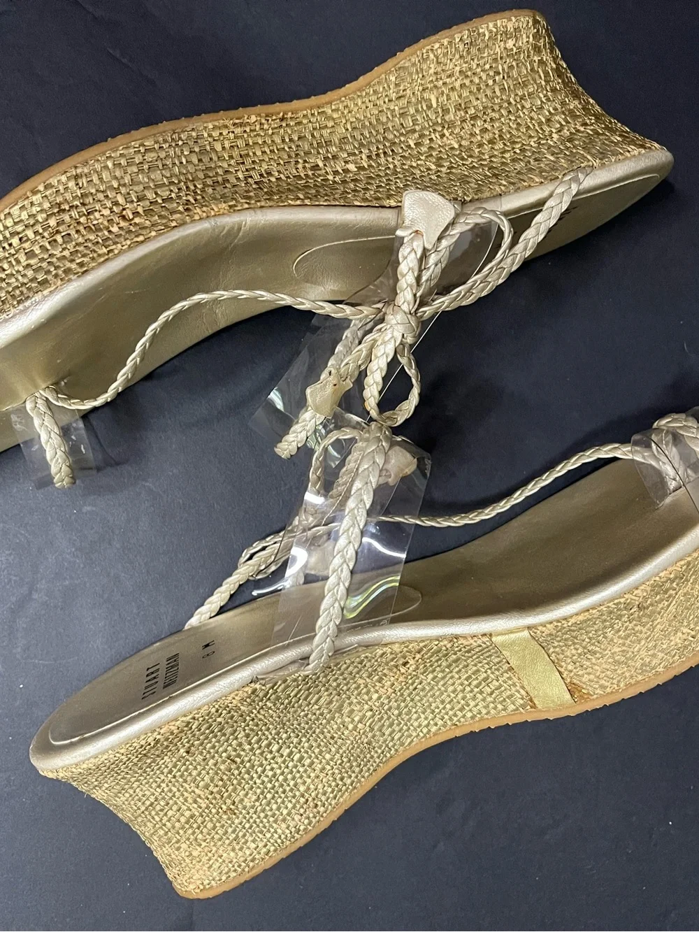 Stuart Weitzman Gold Braided Leather Wedges - Sz 8 - Picture 8 of 9
